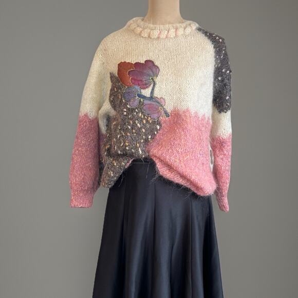 Design By Ilse Sweaters - Vintage Hand Knit Art Sweater | Boho | Mohair Multi Knit | Patchwork | RARE